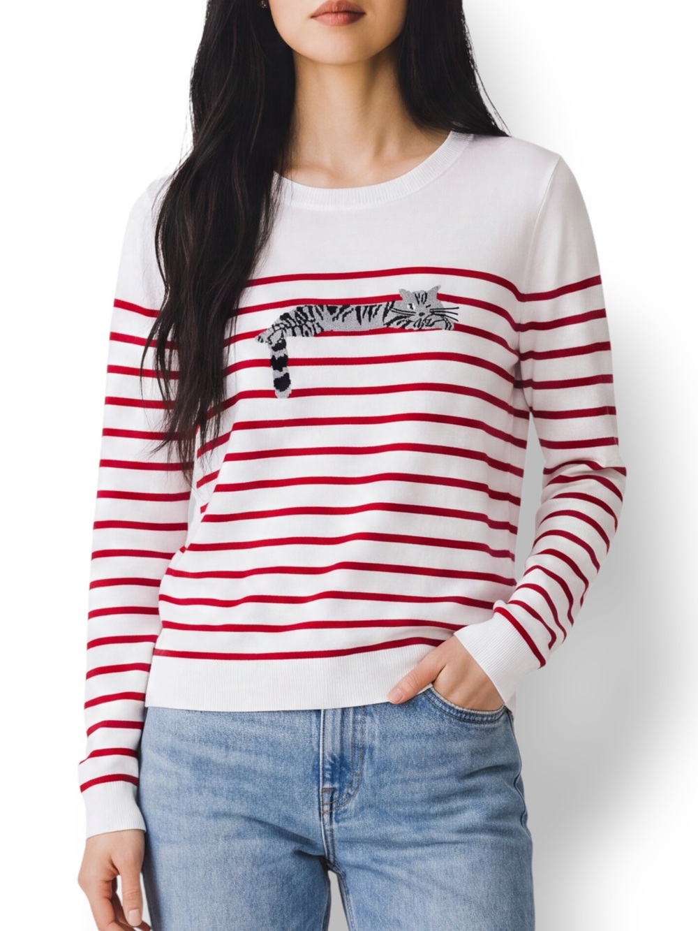 J.Crew Mercantile Striped Cat Sweater White Red Cotton Medium